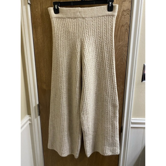 Zara Women's Cable Knit Sweater Wide Leg Pants Cream Size L New With Tags Soft - Picture 6 of 12